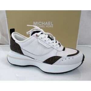 Michael Kors Flynn Trainer Lace Up Sneakers MK Signature Brown Multi